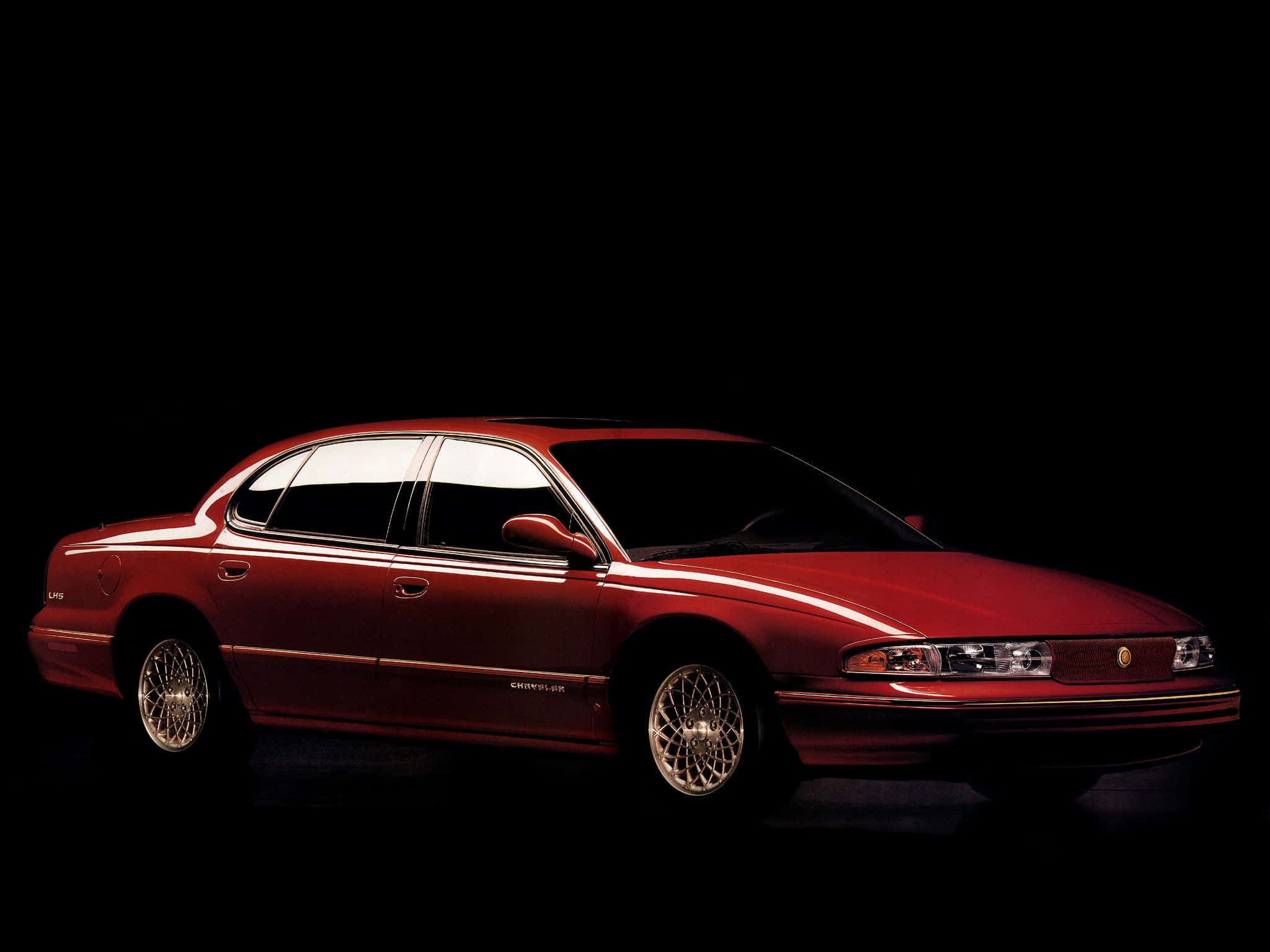 Chrysler LHS, glossy red, chrome wheels, Full HD Desktop Wallpaper