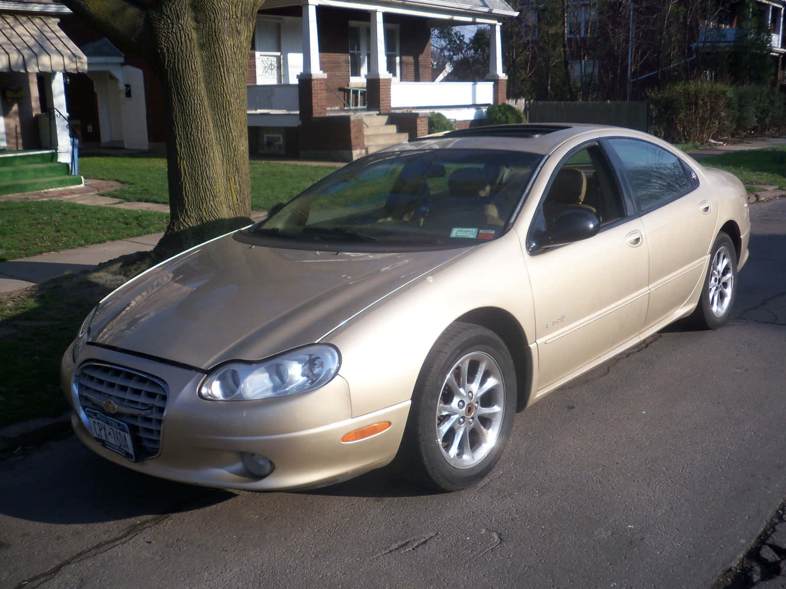Chrysler LHS, gold sedan, residential street, HD Desktop Wallpaper