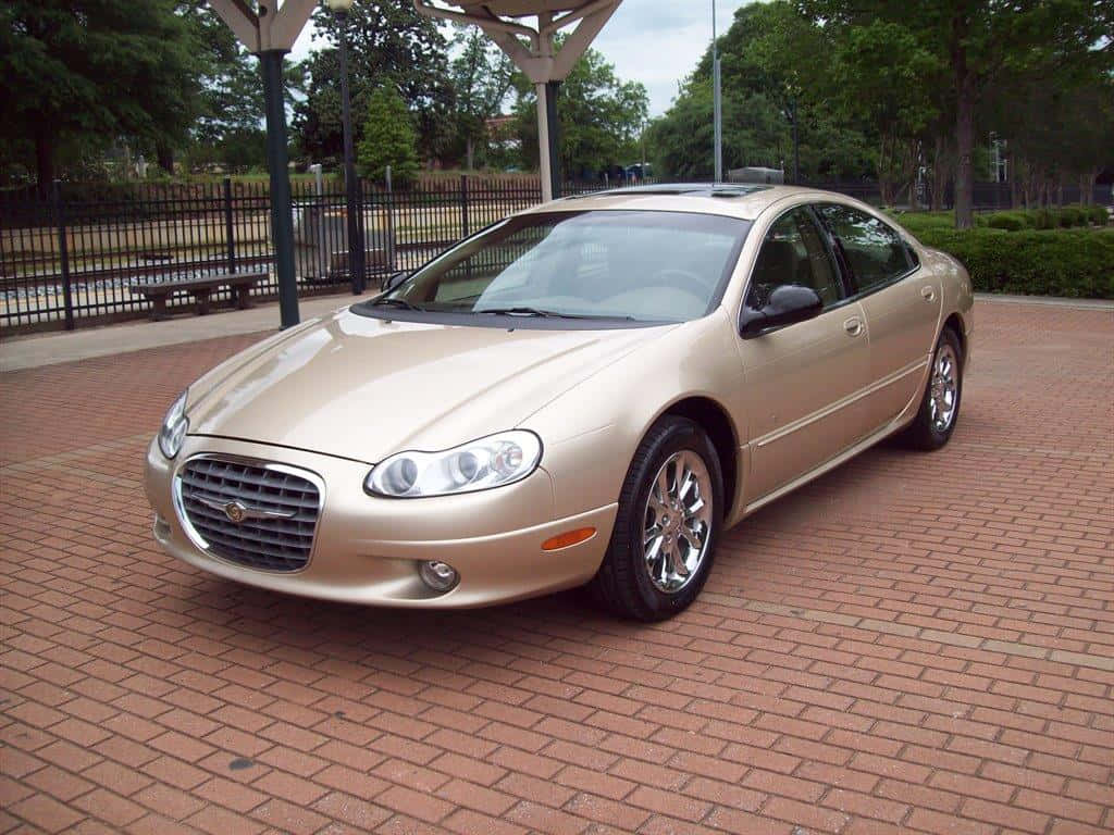 Chrysler LHS, gold, red brick patio, SD Desktop Wallpaper