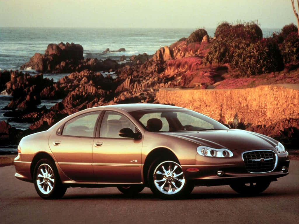 Chrysler LHS, gold sedan, coastal road, SD Desktop Wallpaper