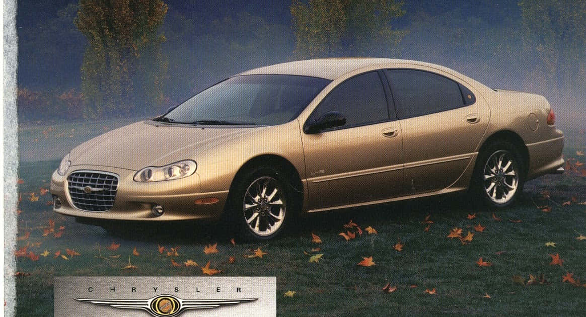 Chrysler LHS, gold, orange autumn leaves, SD Desktop Wallpaper