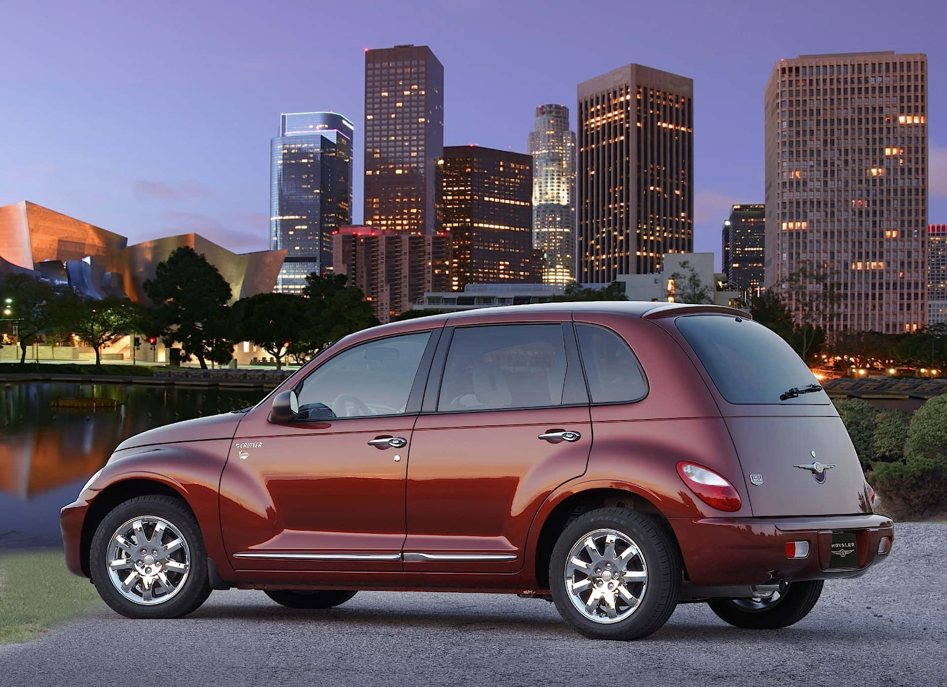 Chrysler PT Cruiser, maroon, water, Full HD Desktop Wallpaper