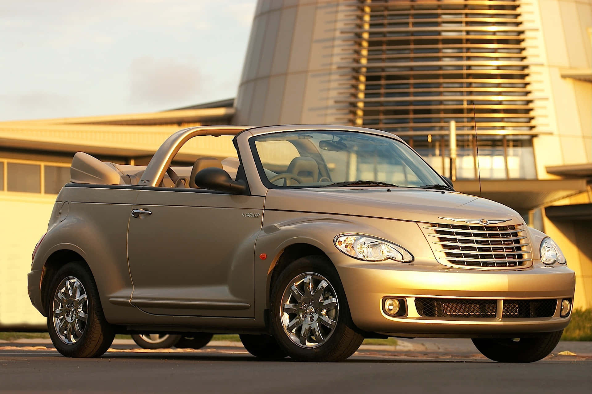 Chrysler PT Cruiser, convertible, modern building, Full HD Desktop Wallpaper