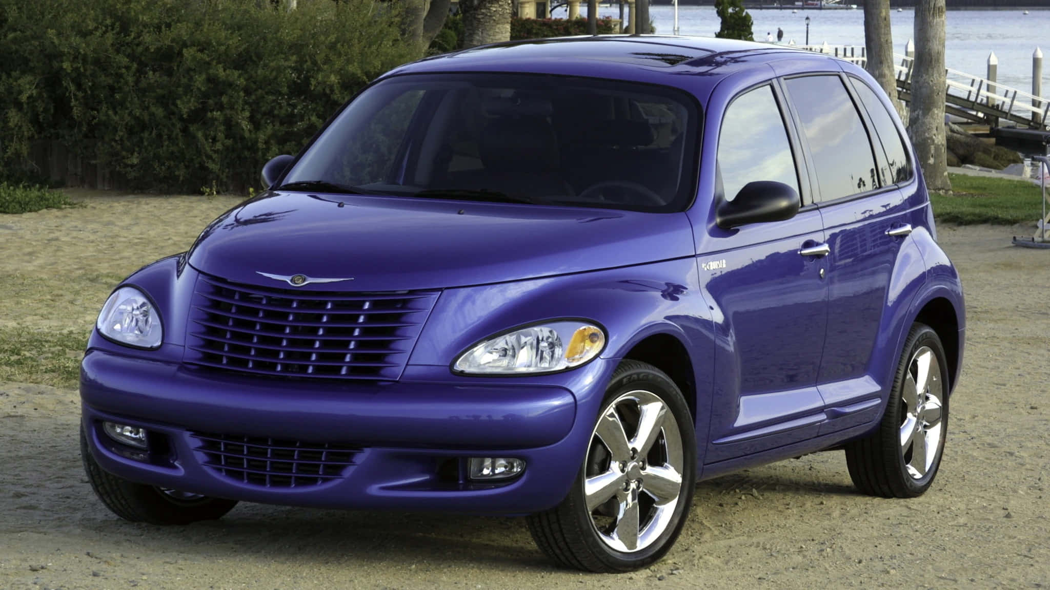 Chrysler PT Cruiser, glossy purple, gravel, Full HD Desktop Wallpaper
