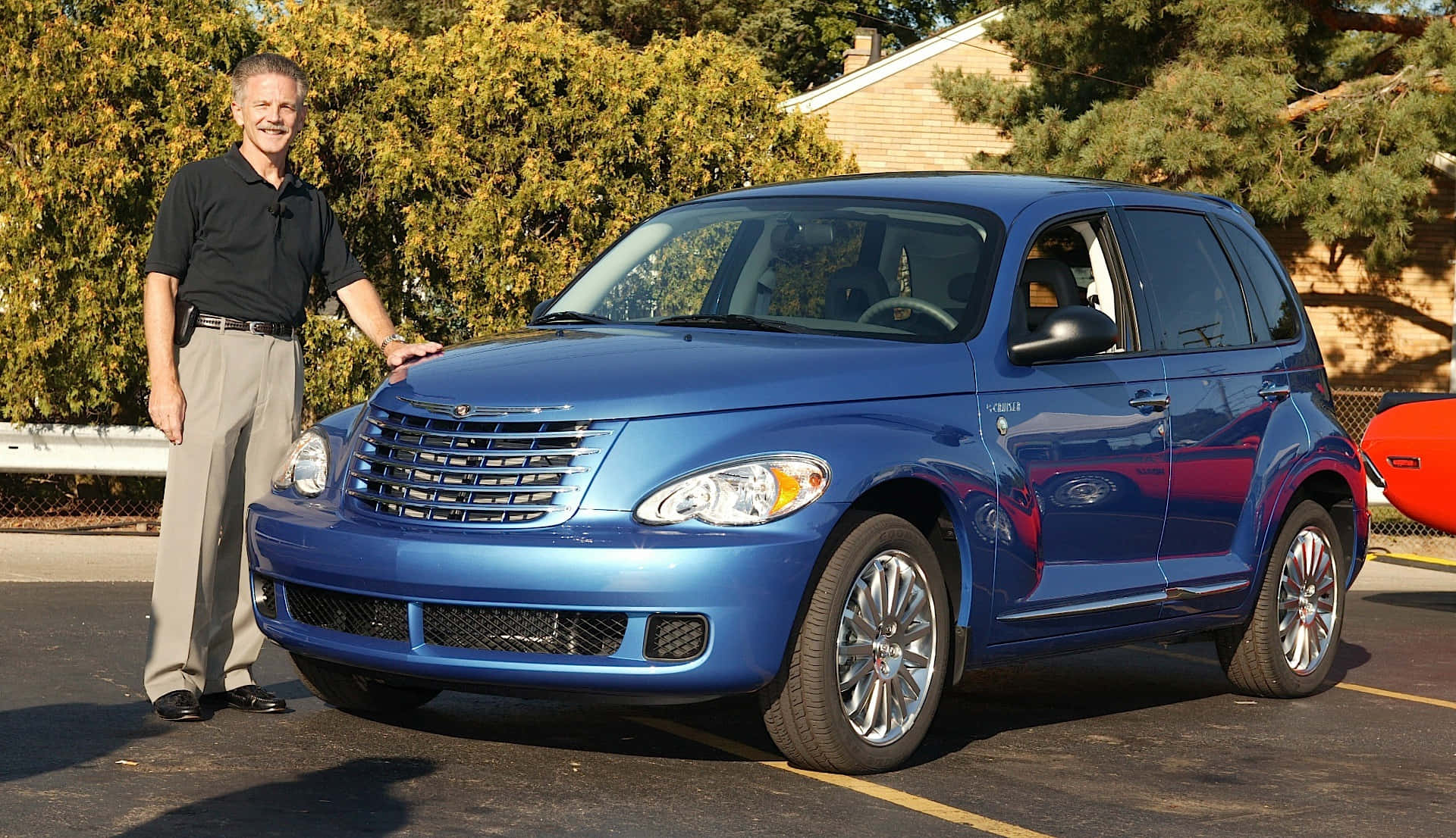 Chrysler PT Cruiser, shiny blue, sunny suburban lot, Full HD Desktop Wallpaper