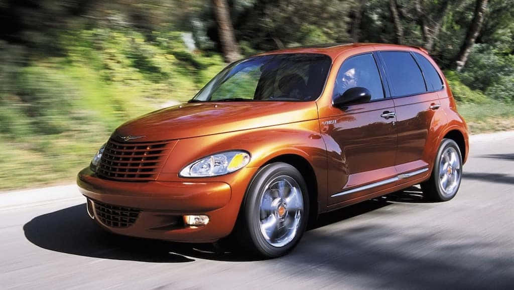 Chrysler PT Cruiser, copper-colored, tree-lined road, SD Desktop Wallpaper