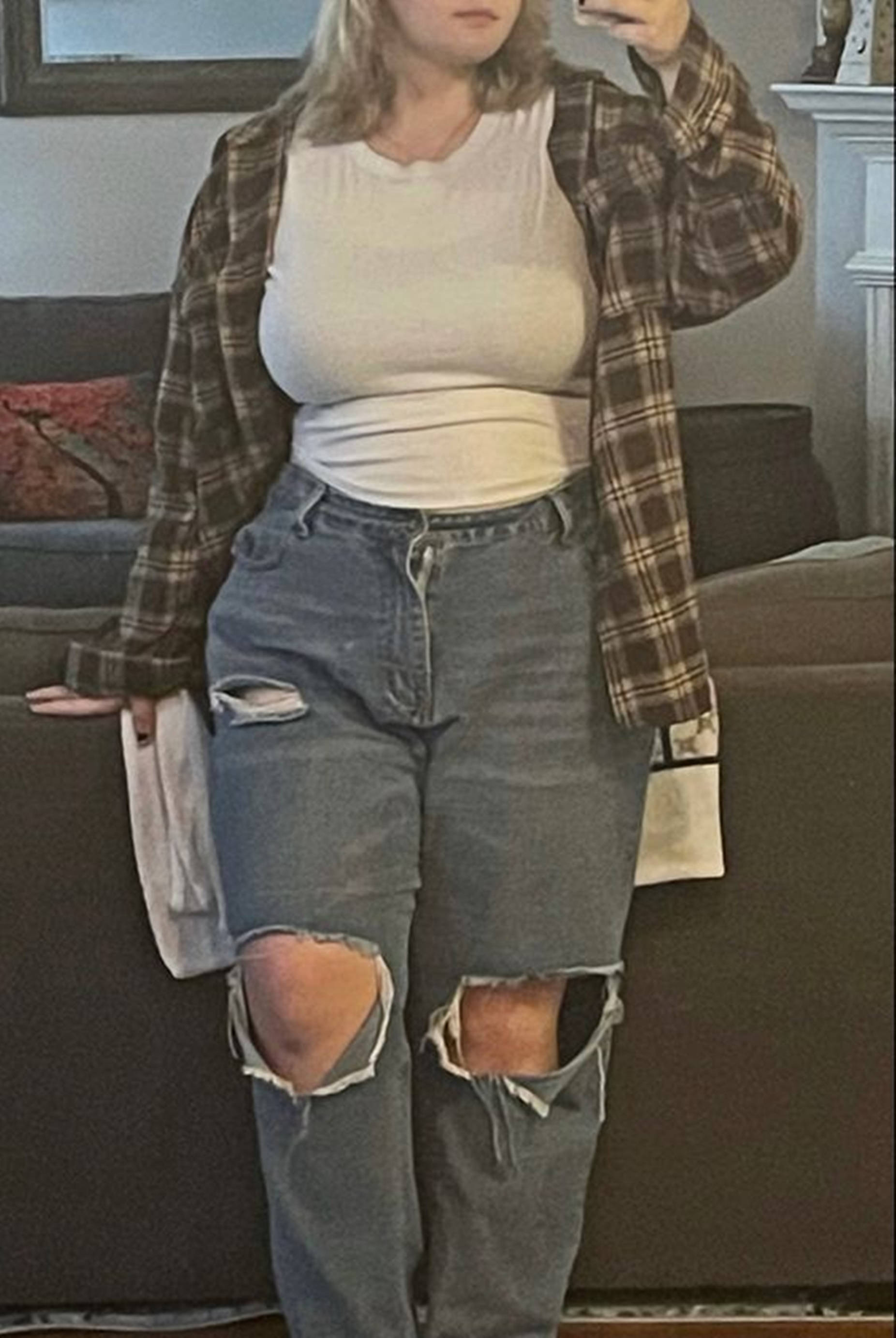 chubby teen, ripped jeans, plaid shirt, 2K Phone Wallpaper