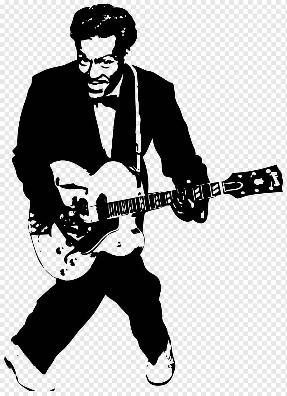 Chuck Berry, black and white, stylized illustration, SD Phone Wallpaper