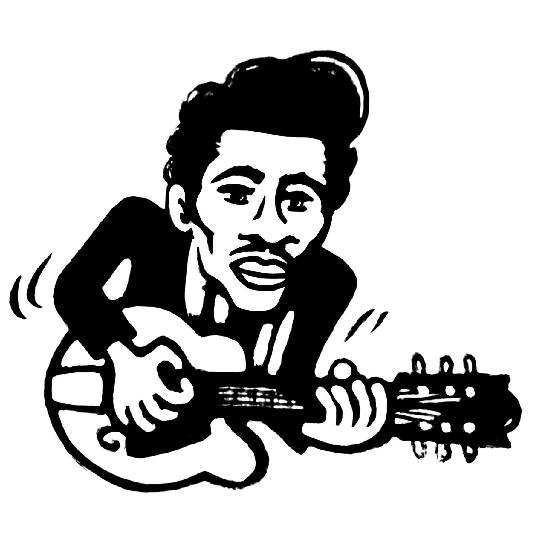 Chuck Berry, acoustic guitar, black and white illustration, HD Desktop Wallpaper