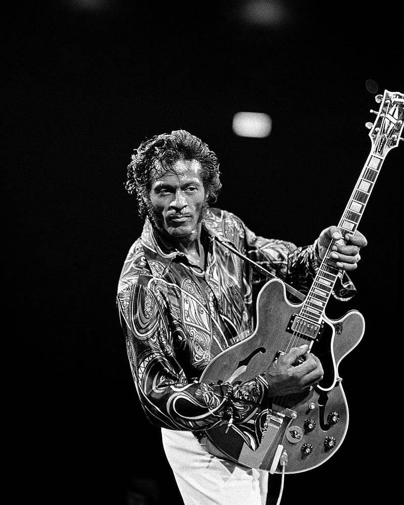 Chuck Berry, hollow body electric guitar, spotlight, SD Phone Wallpaper