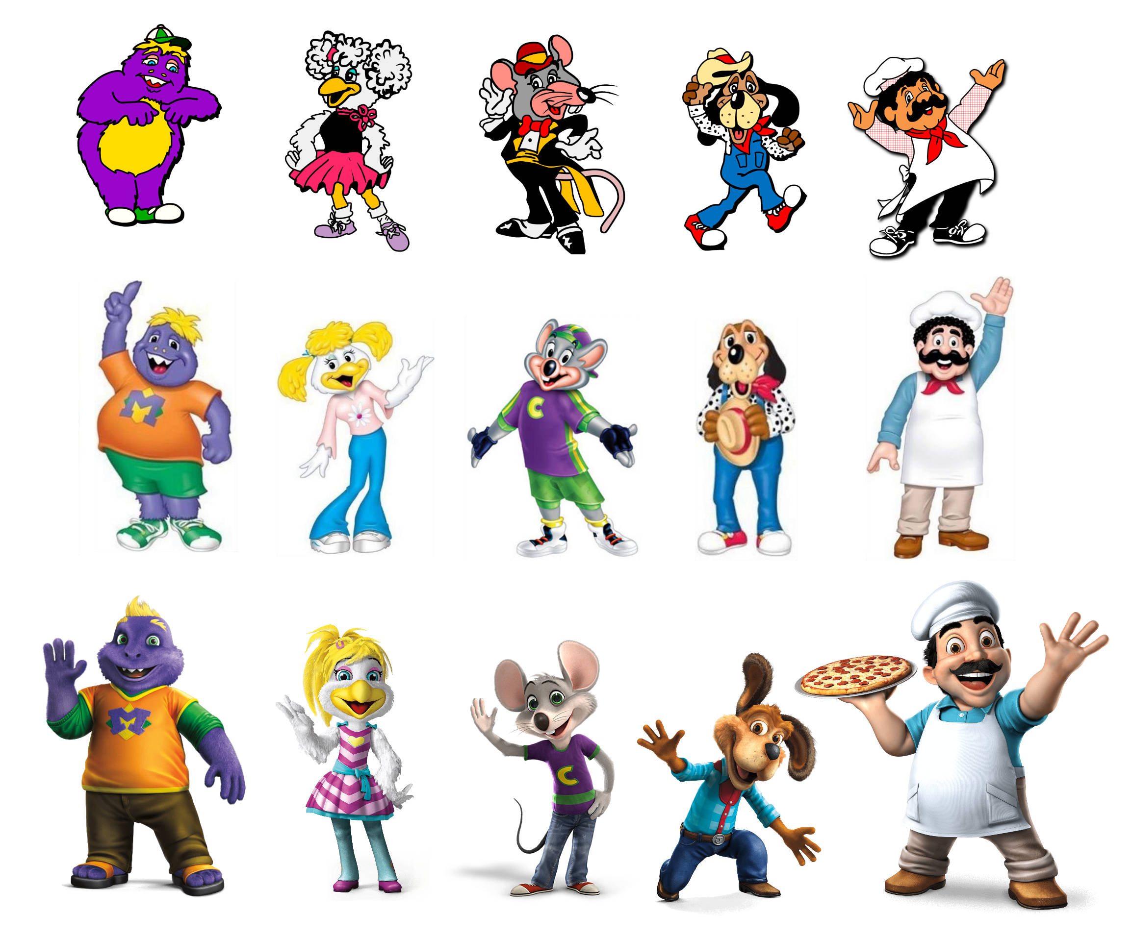 Chuck E Cheese, cartoon mascots, colorful outfits, Full HD Desktop Wallpaper