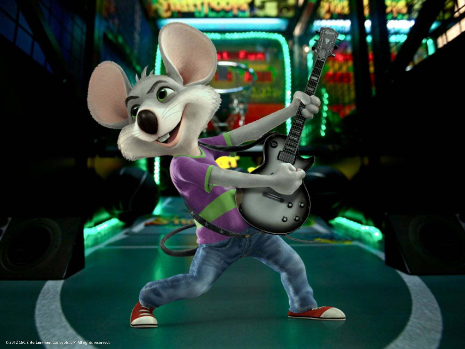 Chuck E Cheese, guitar, purple shirt, HD Desktop Wallpaper