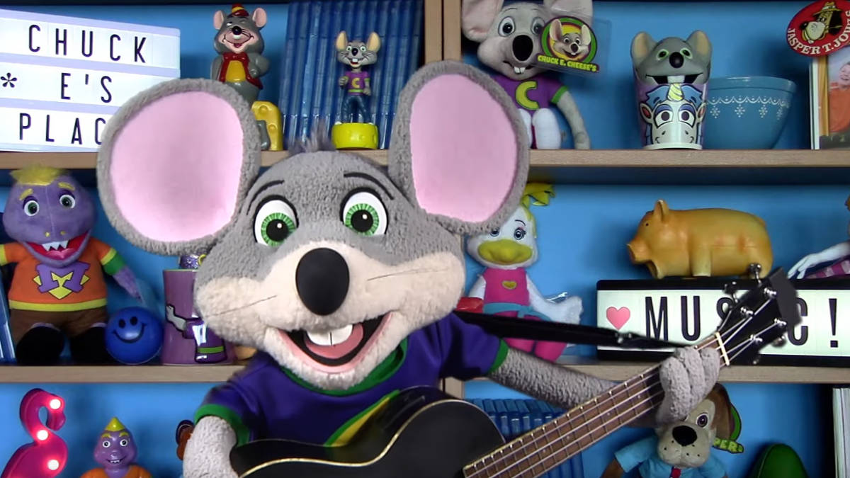 Chuck E Cheese, mascot, guitar, SD Desktop Wallpaper