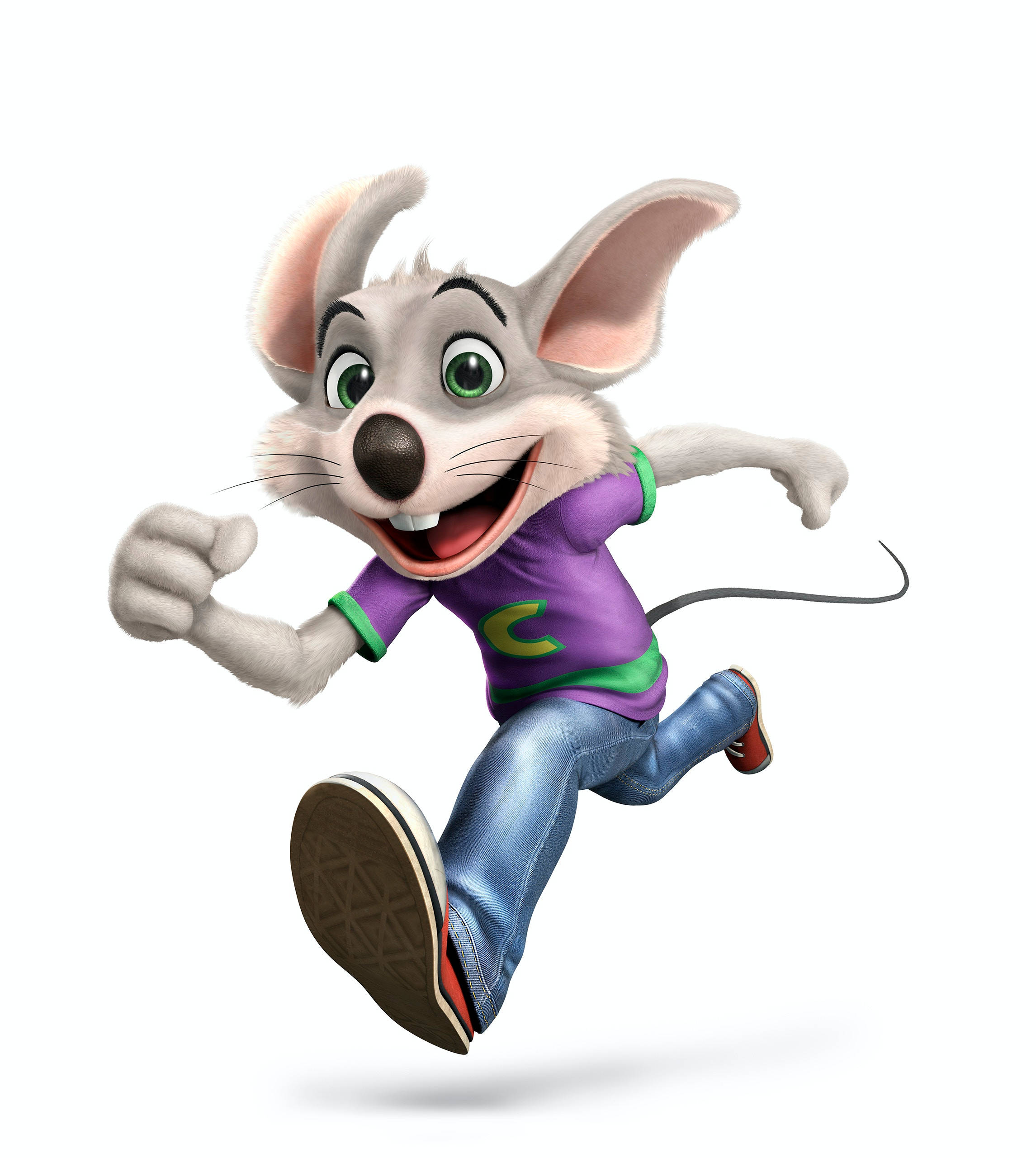 Chuck E Cheese, animated mouse, purple shirt, 2K Phone Wallpaper