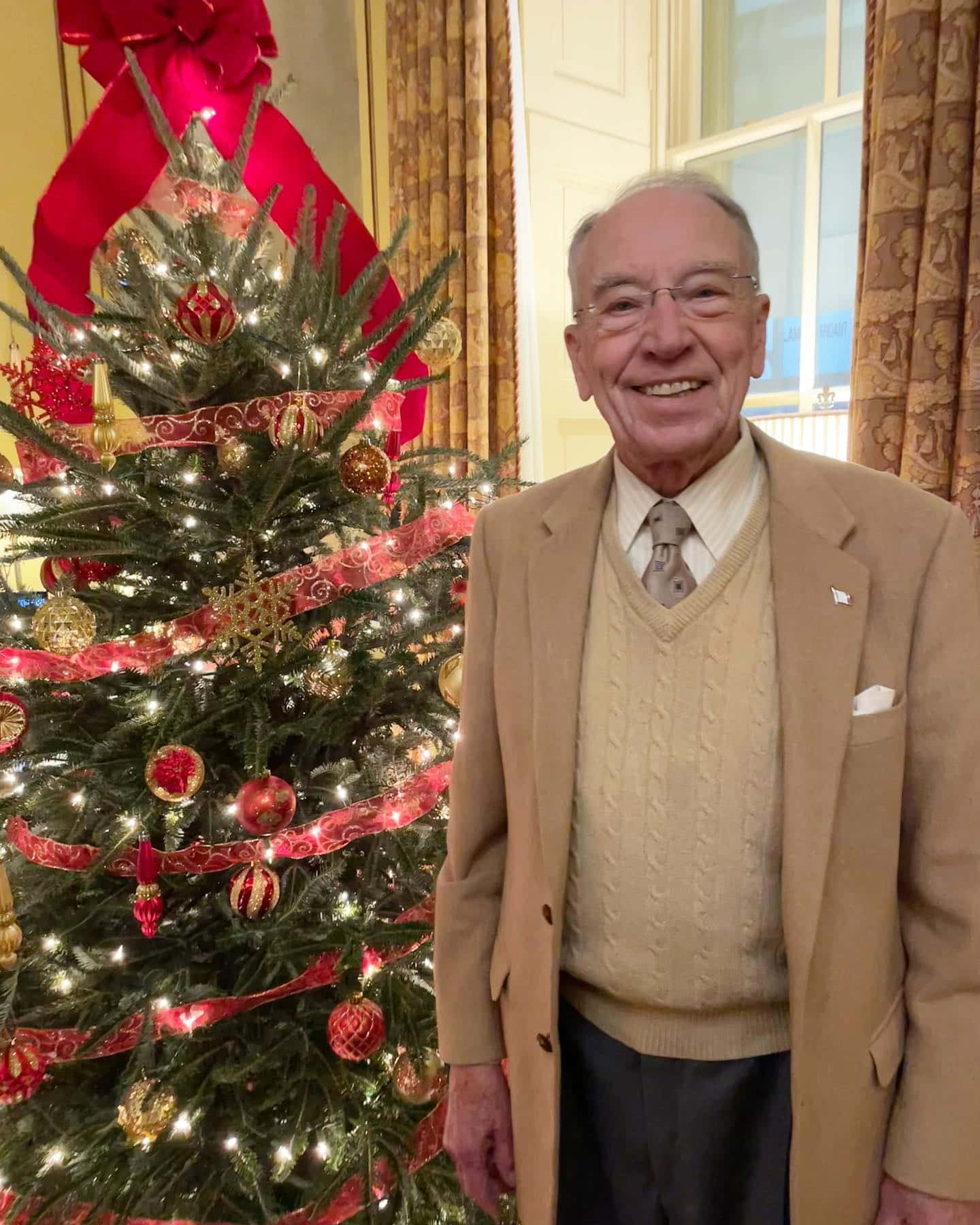 Chuck Grassley, tan suit, Christmas tree, HD Phone Wallpaper