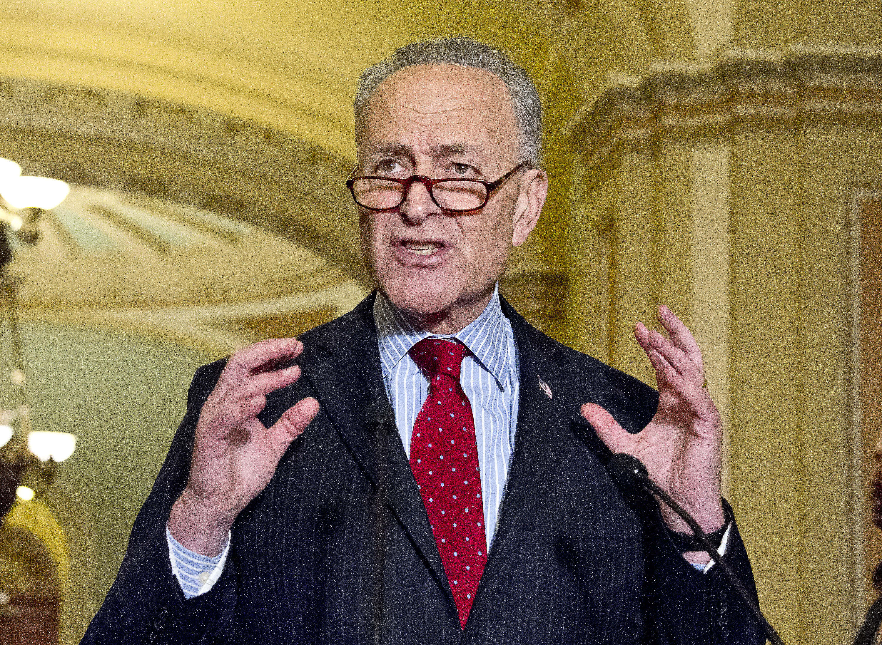 Chuck Schumer, dark suit, red polka dot tie, 2K Desktop Wallpaper