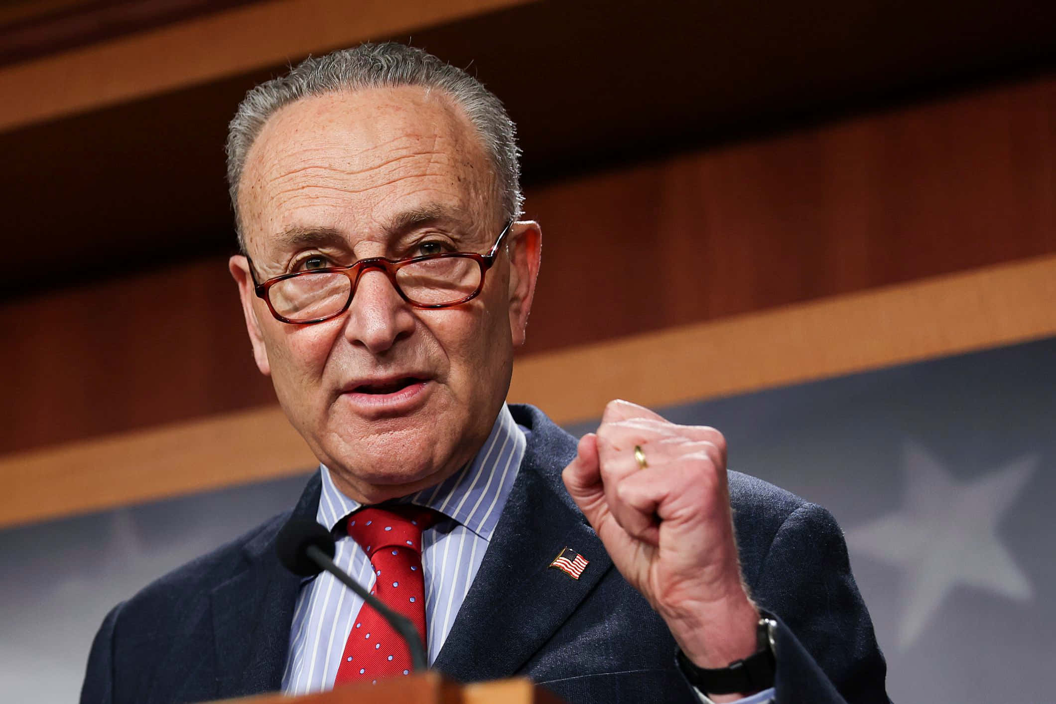 Chuck Schumer, podium, red tie, Full HD Desktop Wallpaper
