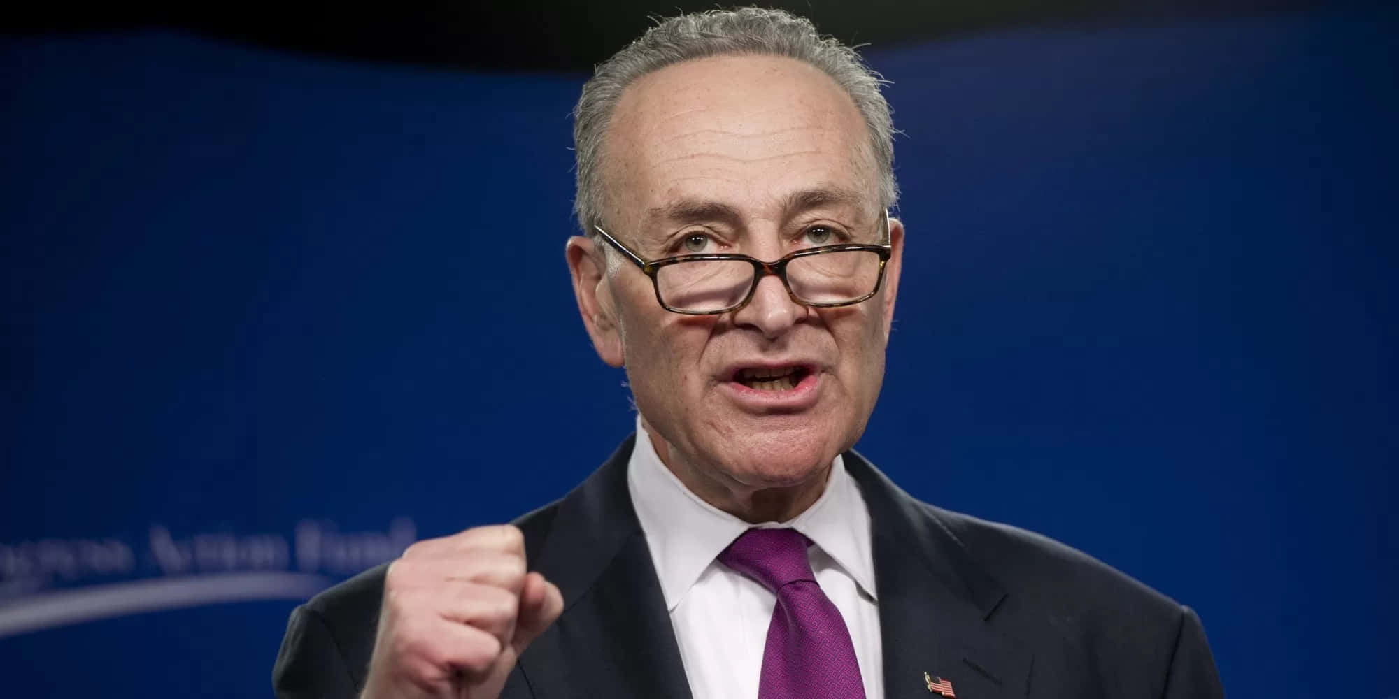 Chuck Schumer, podium, blue backdrop, Full HD Desktop Wallpaper