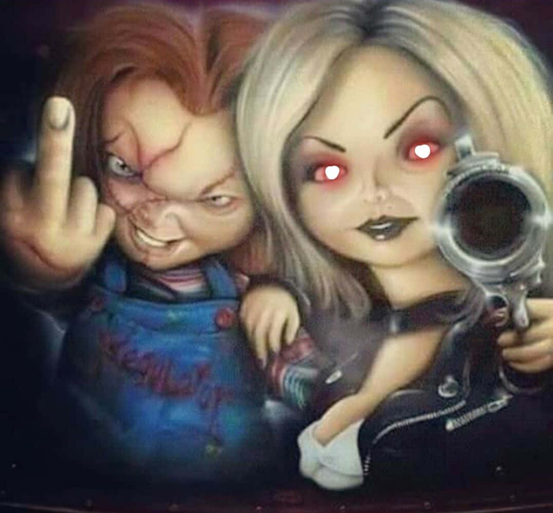 Chucky, Tiffany, glowing red eyes, SD Desktop Wallpaper
