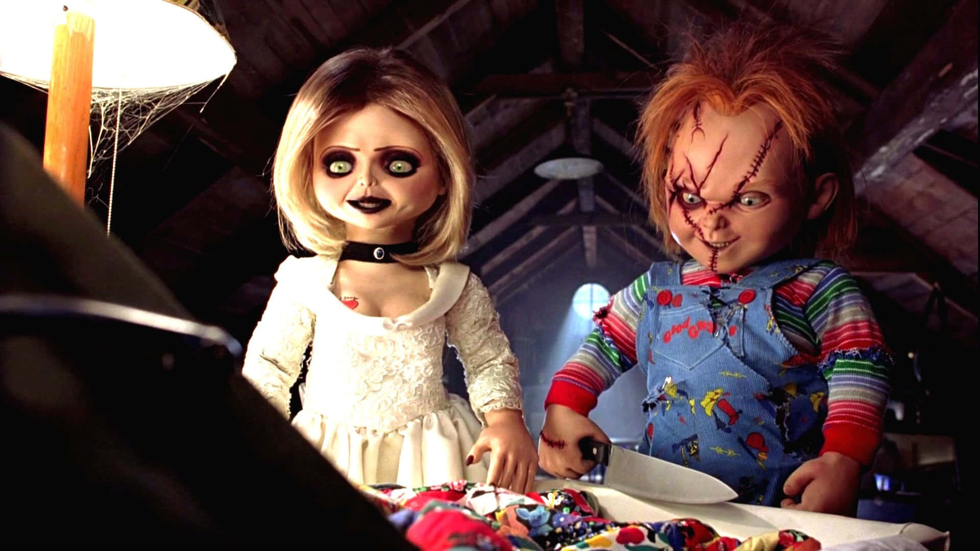 Chucky, Tiffany, dusty attic, Full HD Desktop Wallpaper