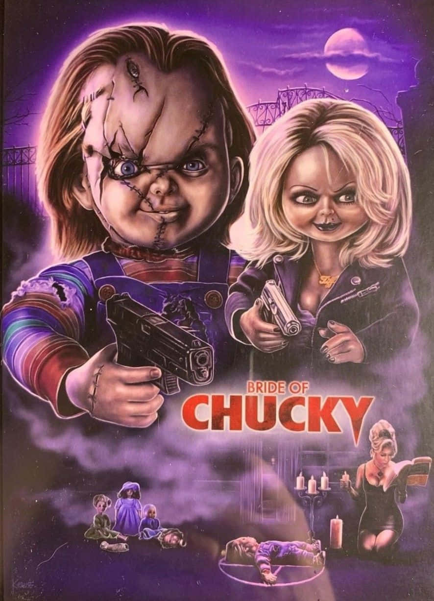 Chucky, Tiffany, purple night sky, SD Phone Wallpaper