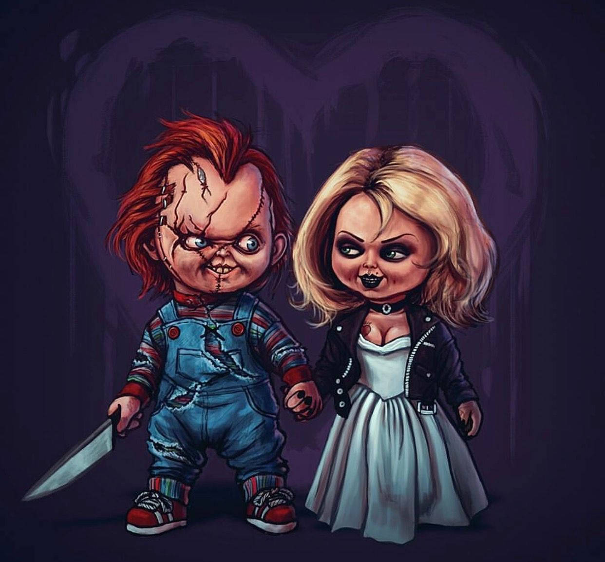 Chucky, Tiffany, dark purple backdrop, SD Desktop Wallpaper
