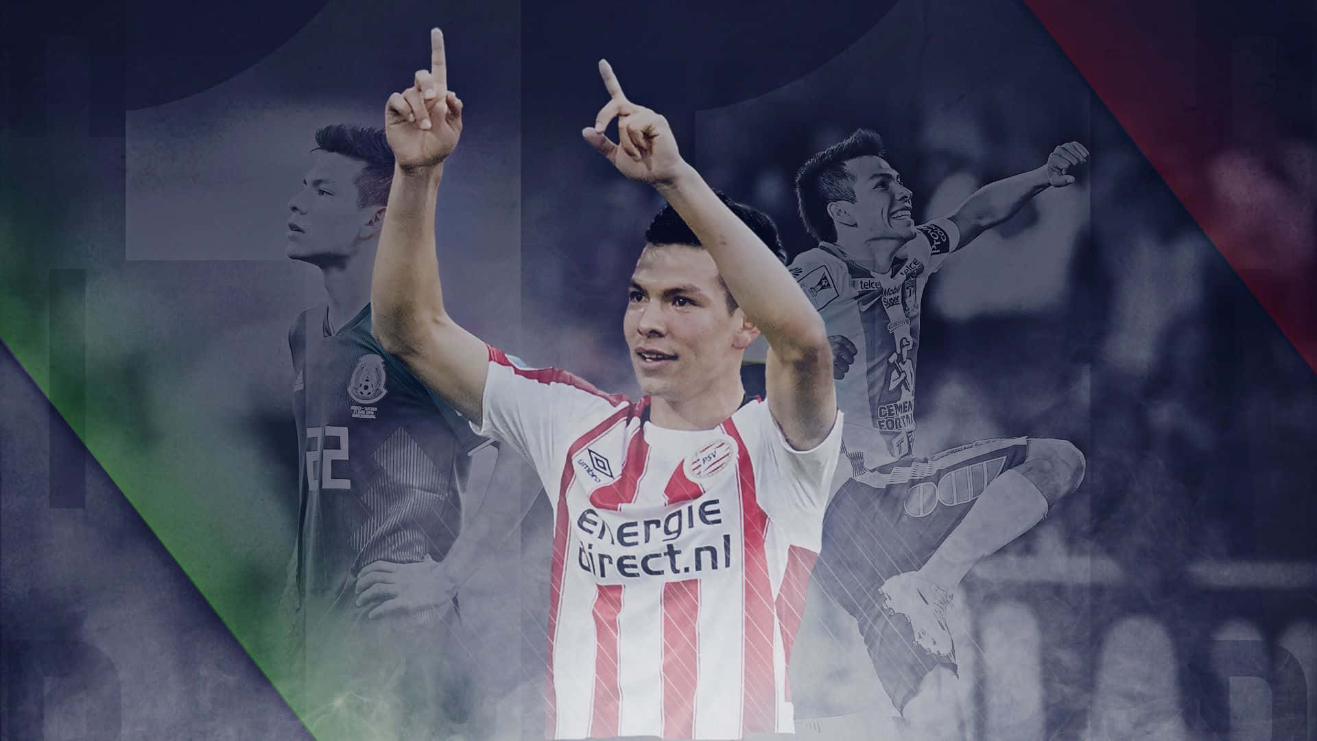 Chucky Lozano, red and white striped jersey, football player, Full HD Desktop Wallpaper
