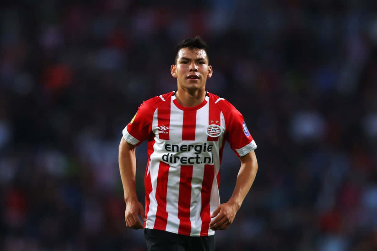Chucky Lozano, red and white striped jersey, stadium field, SD Desktop Wallpaper