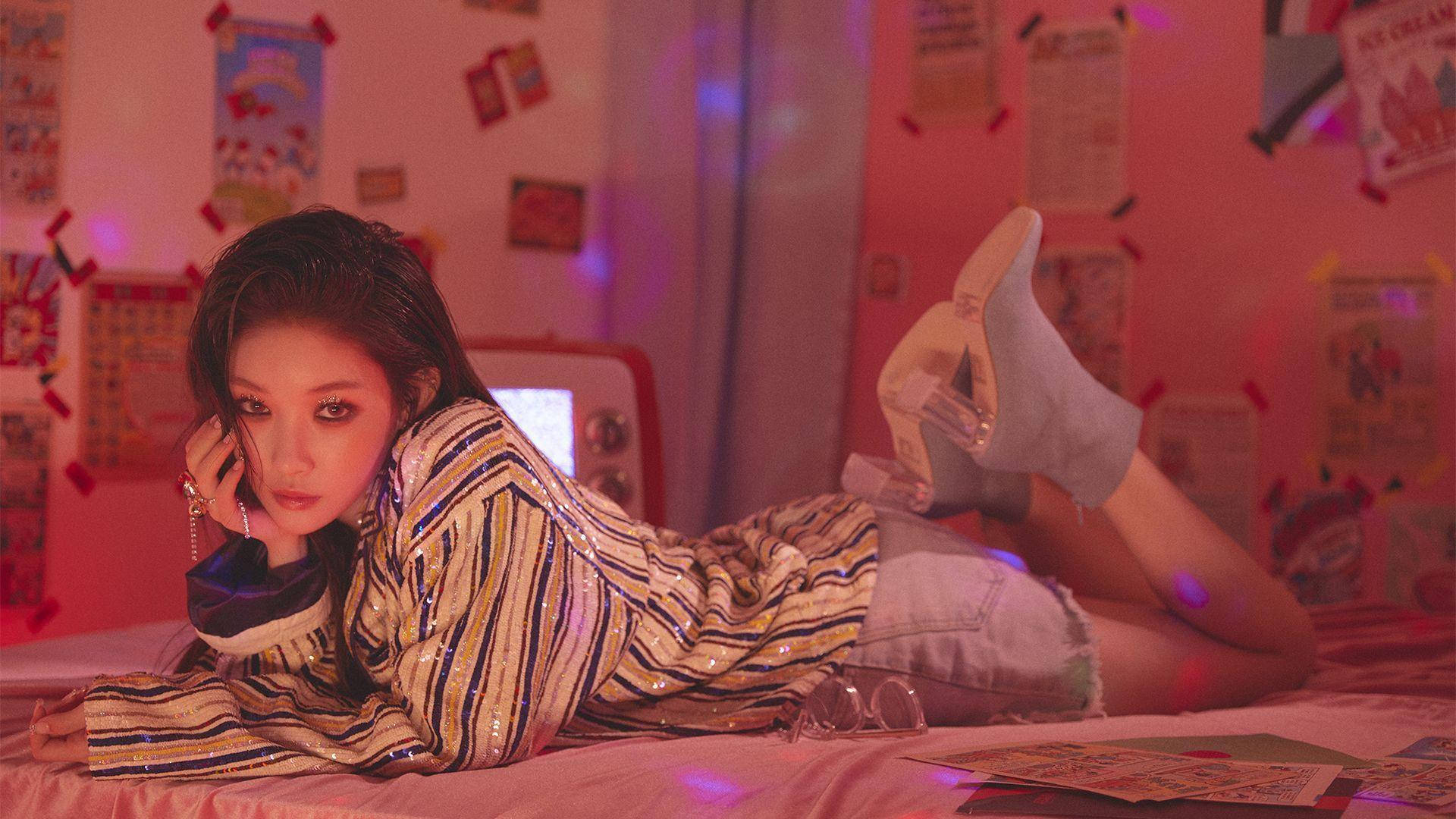 Chungha, pink-lit room, posters, Full HD Desktop Wallpaper