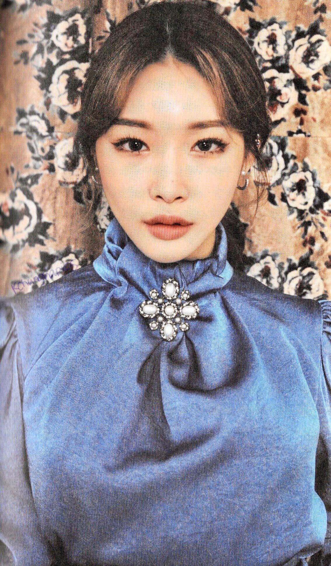 Chungha, blue dress, high-neck blouse, Full HD Phone Wallpaper