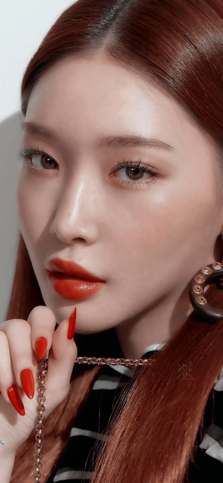 Chungha, red hair, bold red lipstick, Full HD Phone Wallpaper