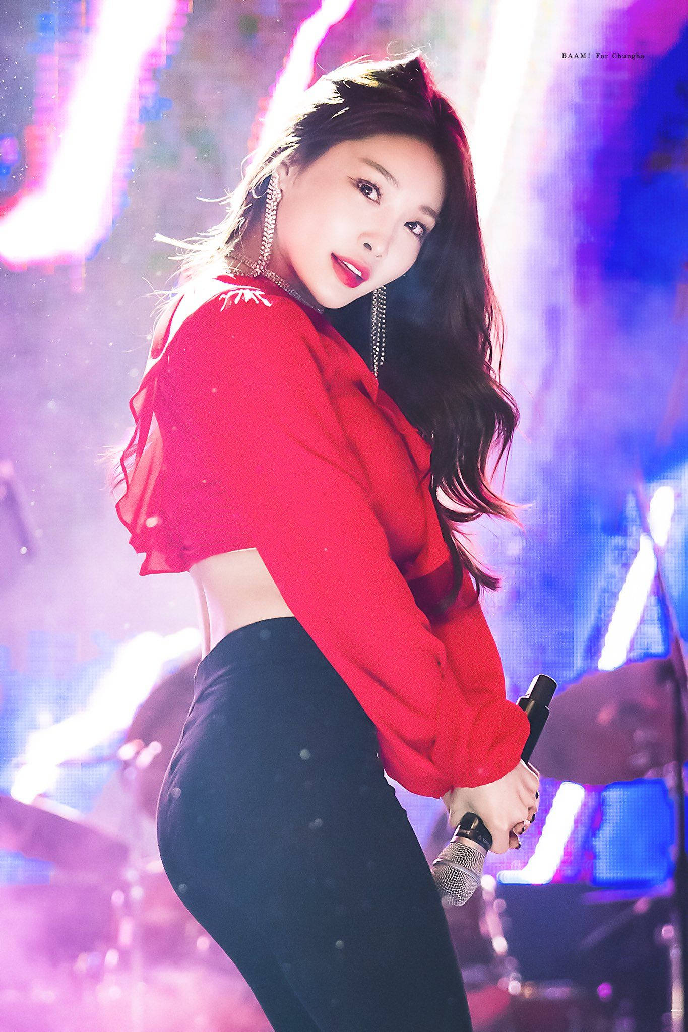 Chungha, roller coaster, red crop top, Full HD Phone Wallpaper