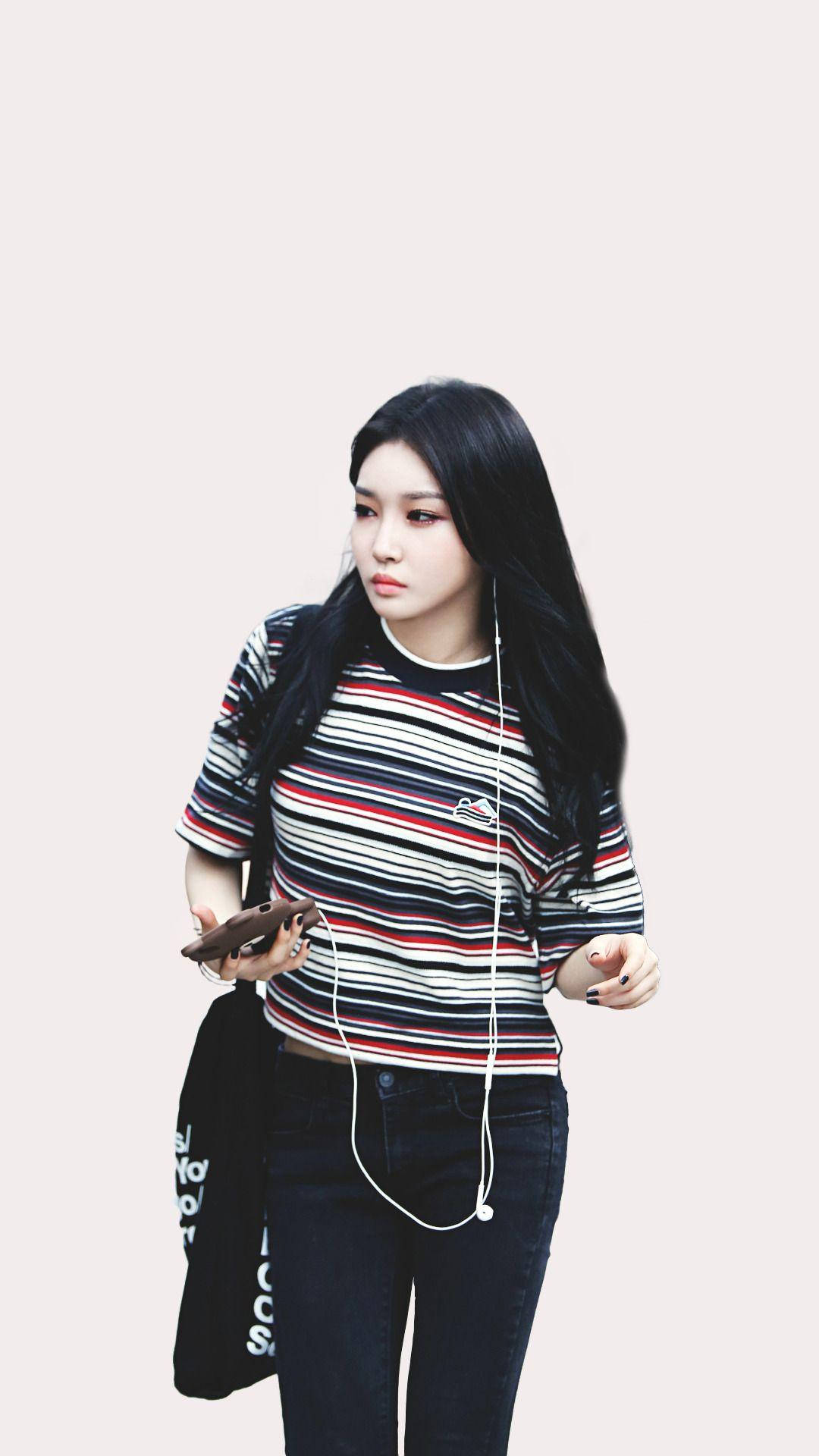 Chungha, airport, striped shirt, Full HD Phone Wallpaper