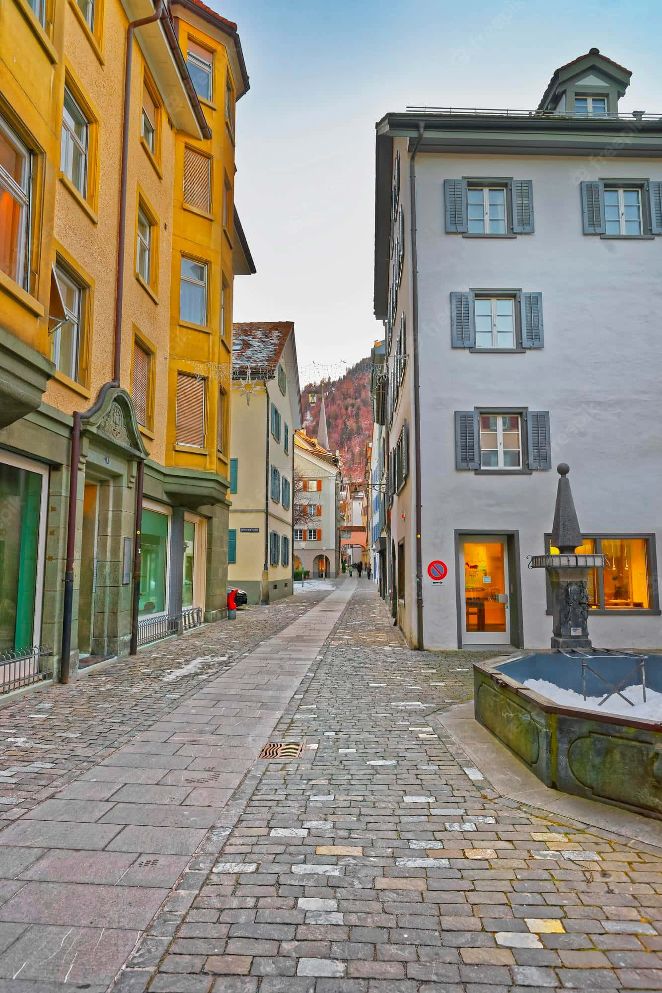 Chur, cobblestone street, dusk, Full HD Phone Wallpaper