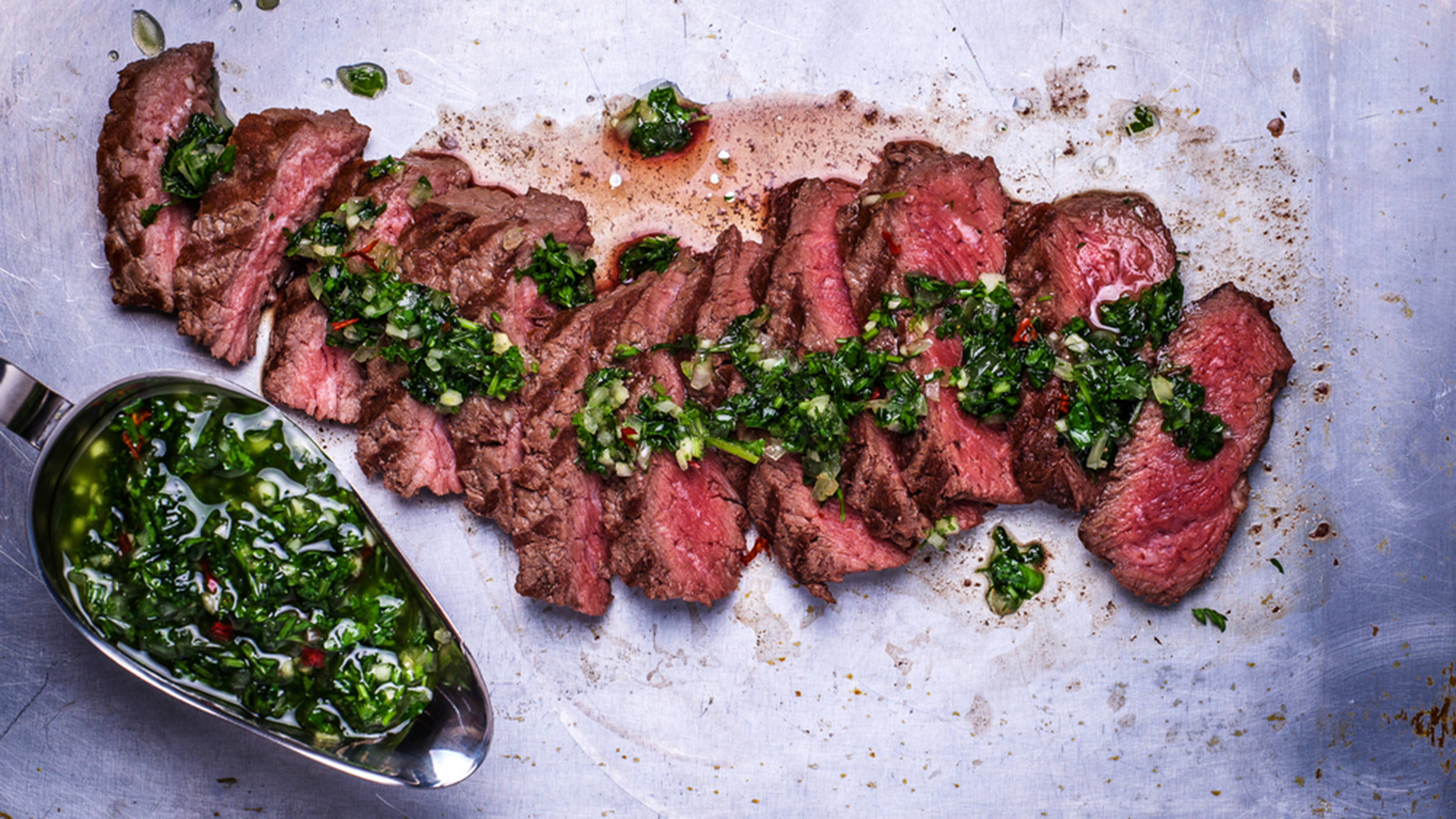 flank steak, churrasco, chimichurri sauce, Full HD Desktop Wallpaper