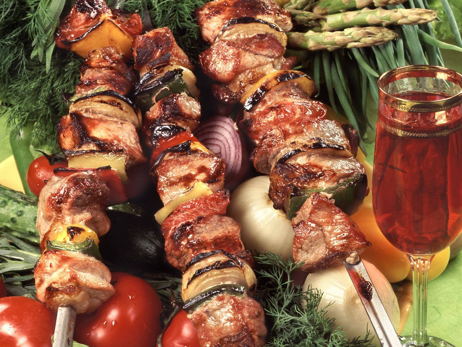 Churrasco, red beverage, grilled meat, HD Desktop Wallpaper