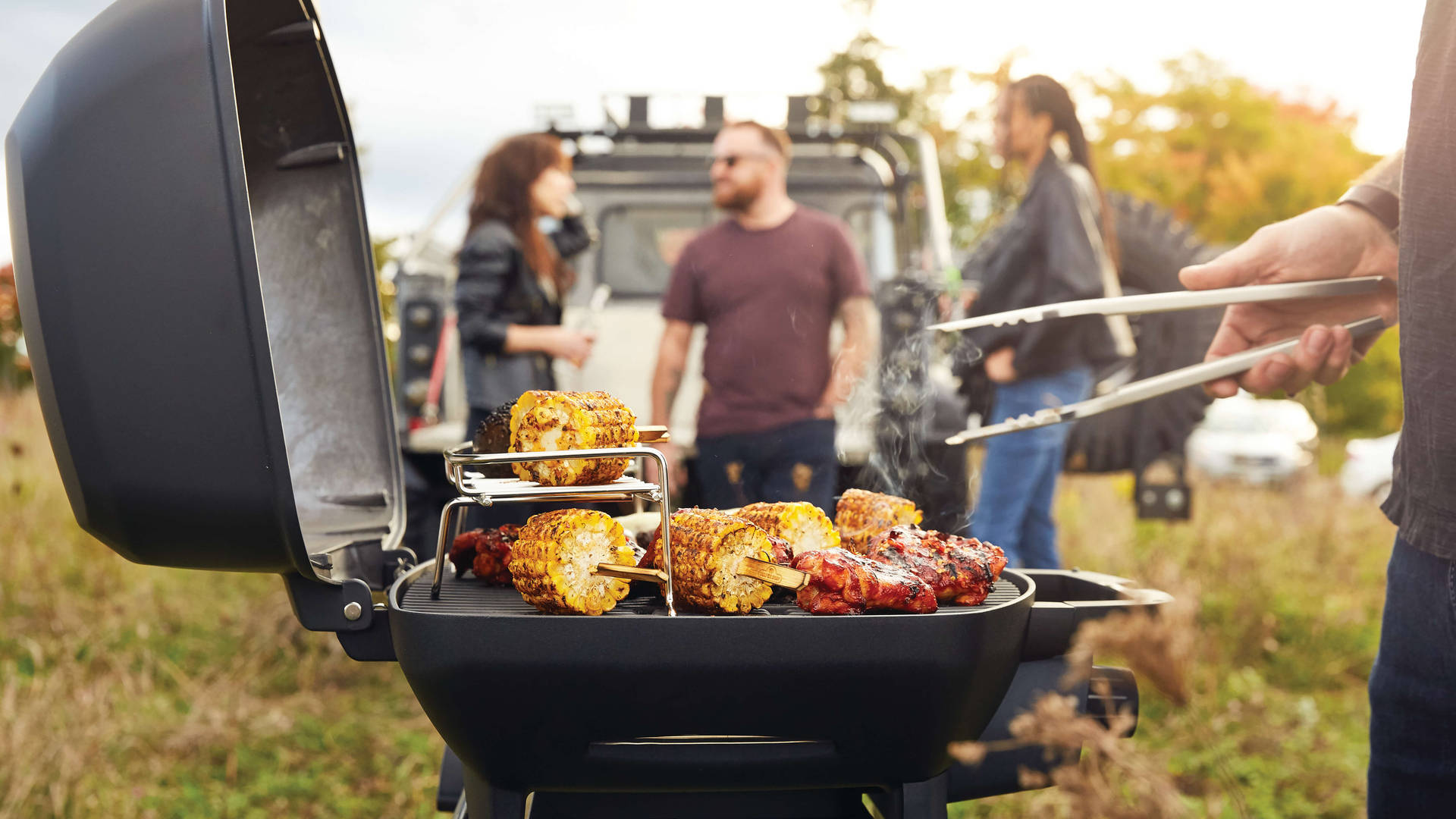Churrasco, black barbecue, corn, Full HD Desktop Wallpaper