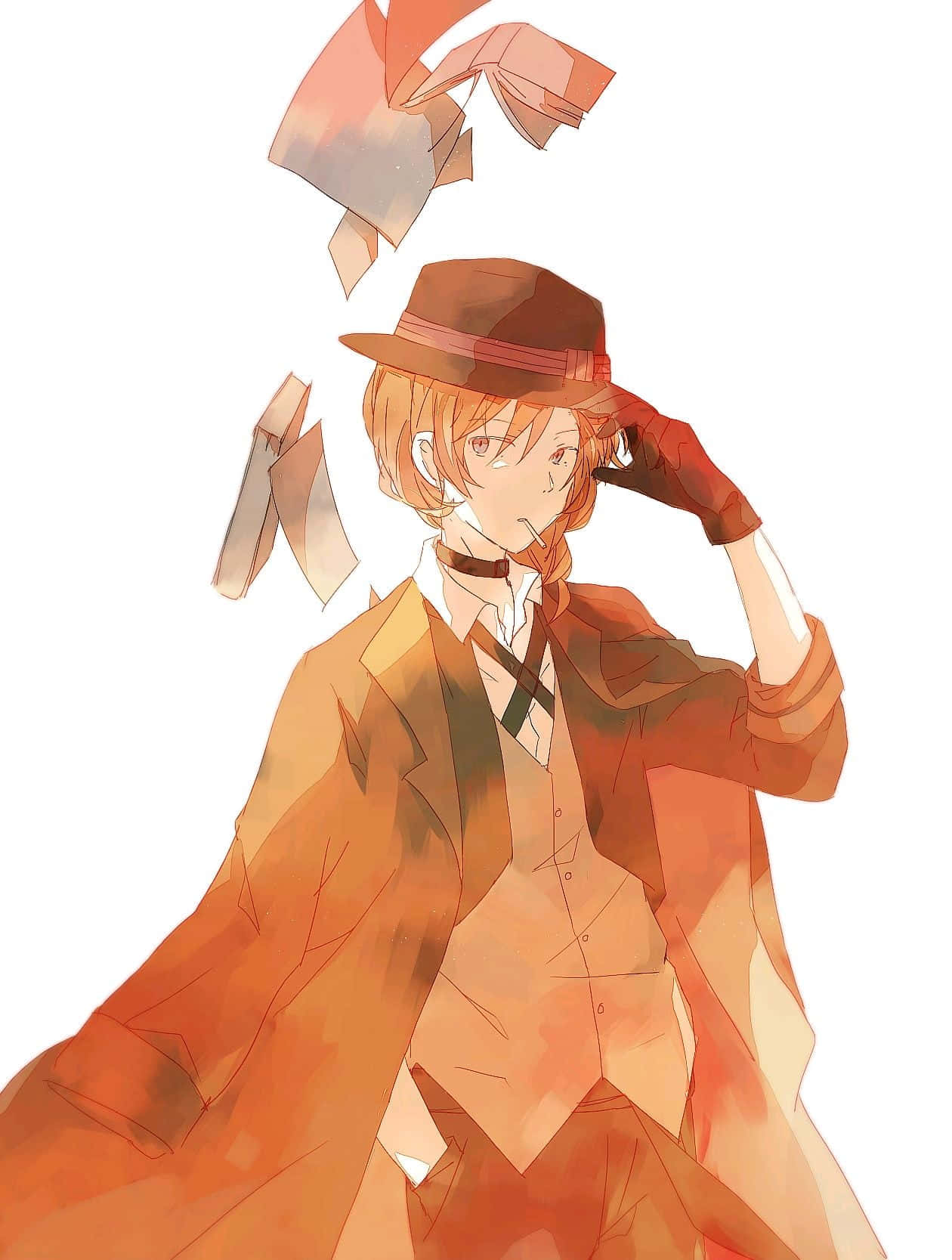 Chuuya Nakahara, orange suit, hat, HD Phone Wallpaper