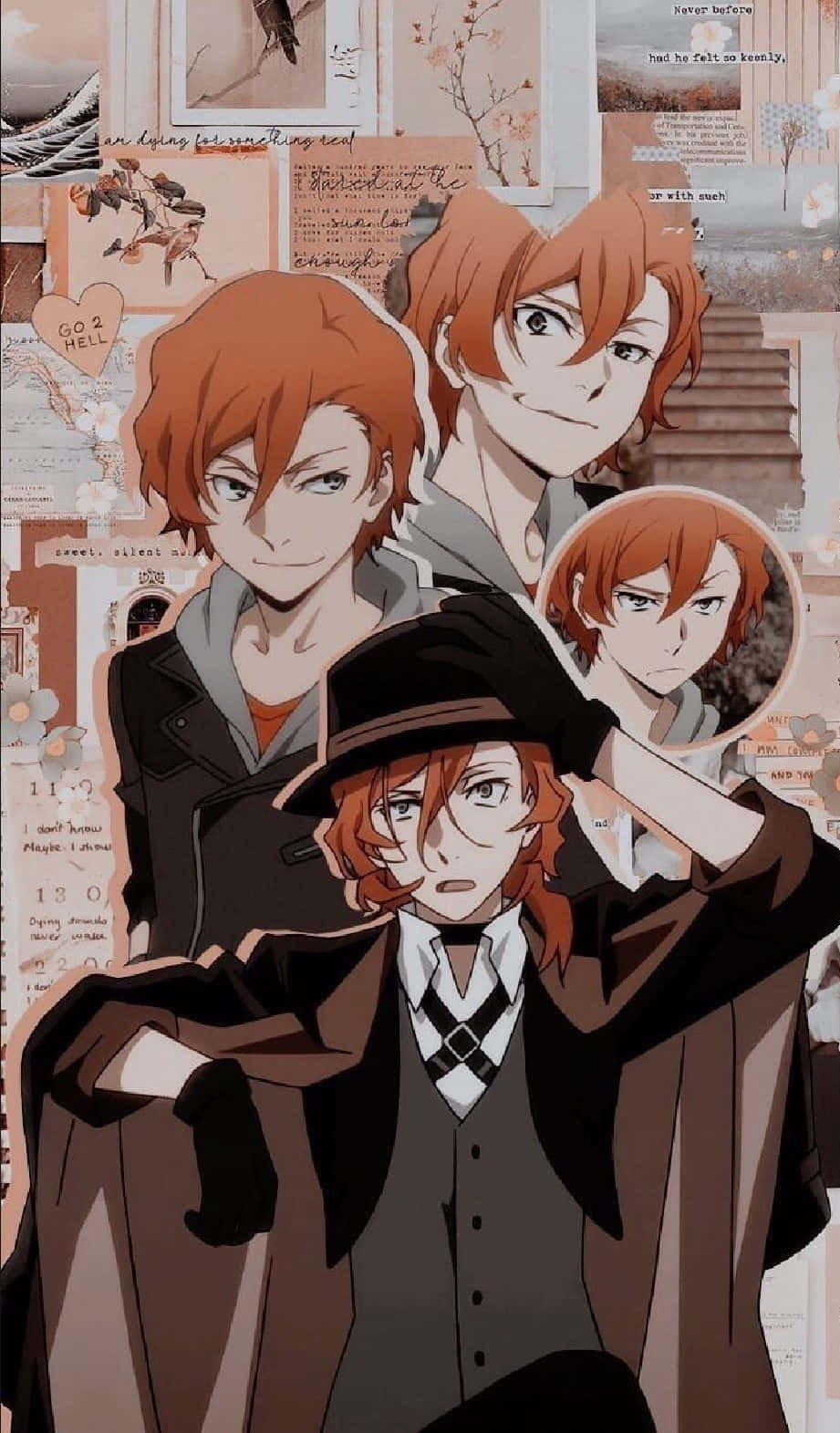 Chuuya Nakahara, orange hair, flames, HD Phone Wallpaper