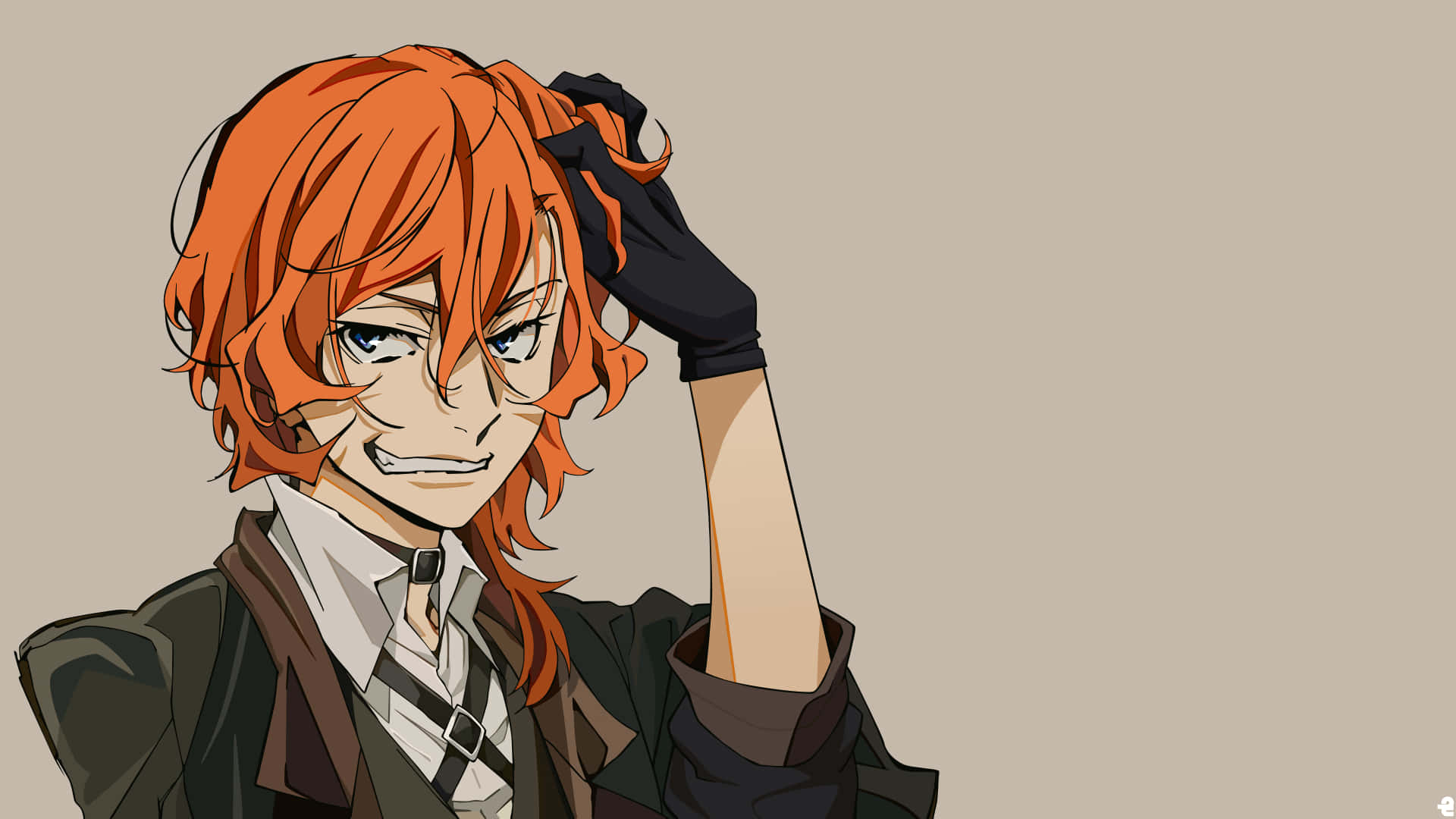 Chuya Nakahara, fiery orange hair, gloved hand, Full HD Desktop Wallpaper