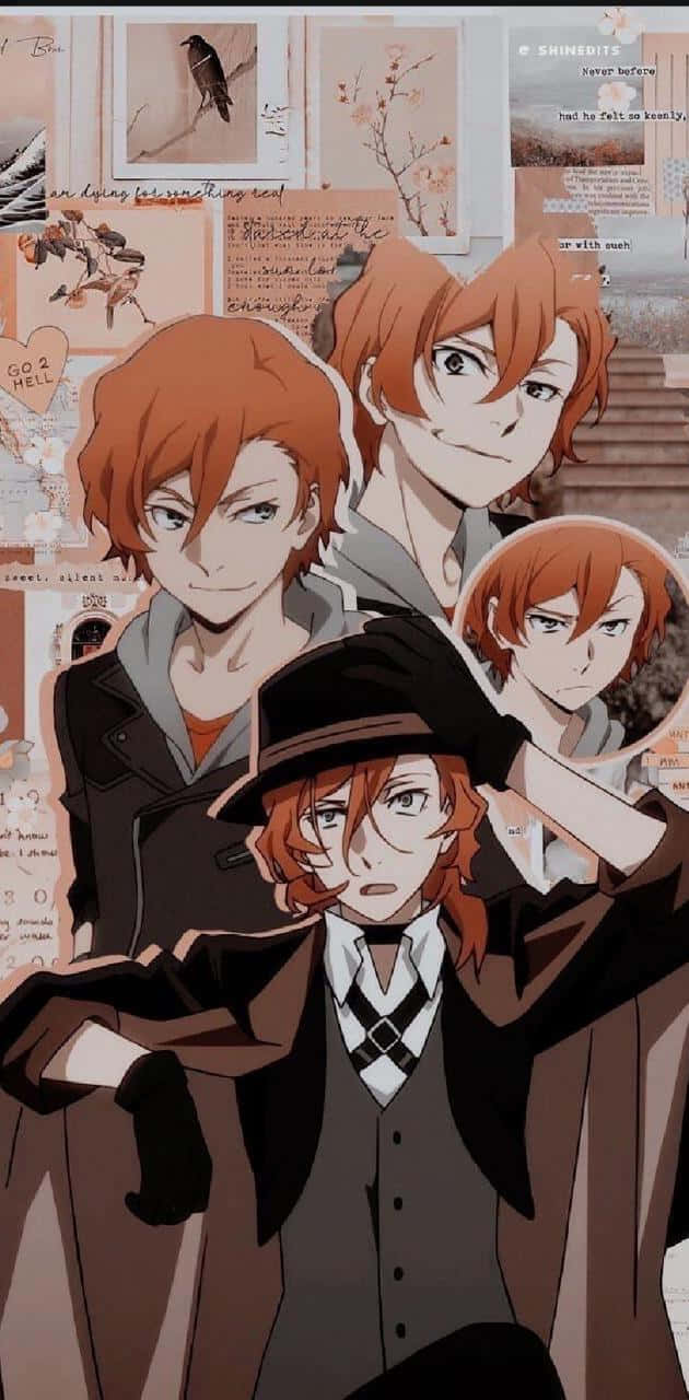 Chuya Nakahara, orange hair, layered poses, HD Phone Wallpaper
