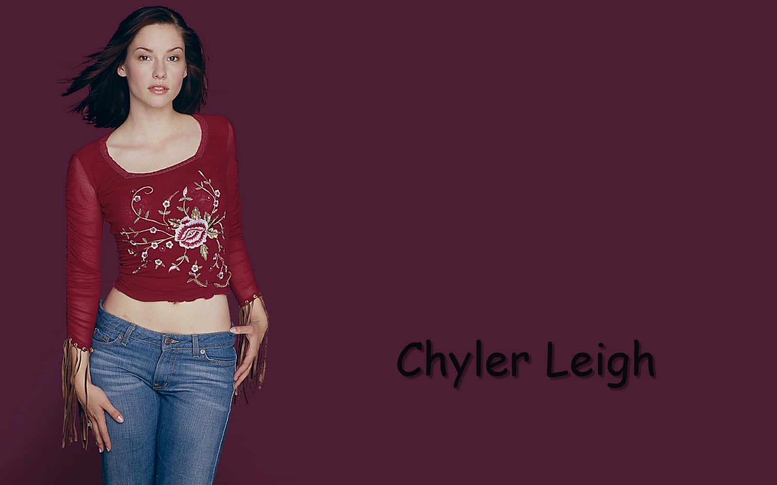 Chyler Leigh, red floral top, jeans, HD Desktop Wallpaper