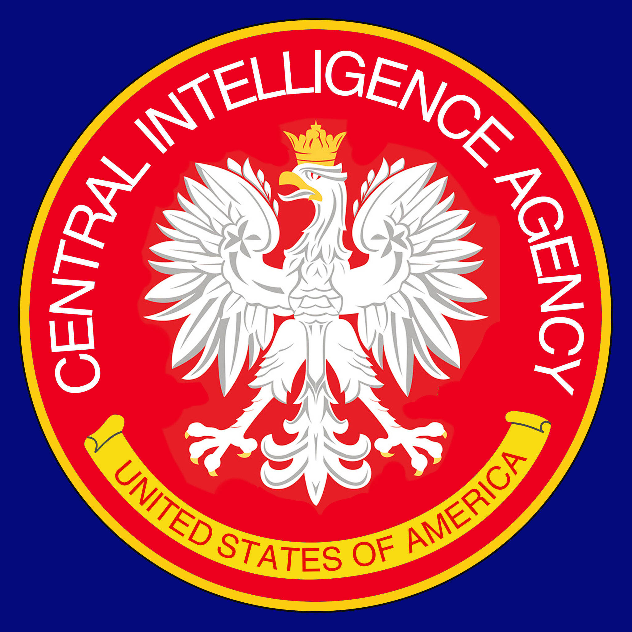 CIA Emblem, crowned white eagle, red field, Full HD Desktop Wallpaper