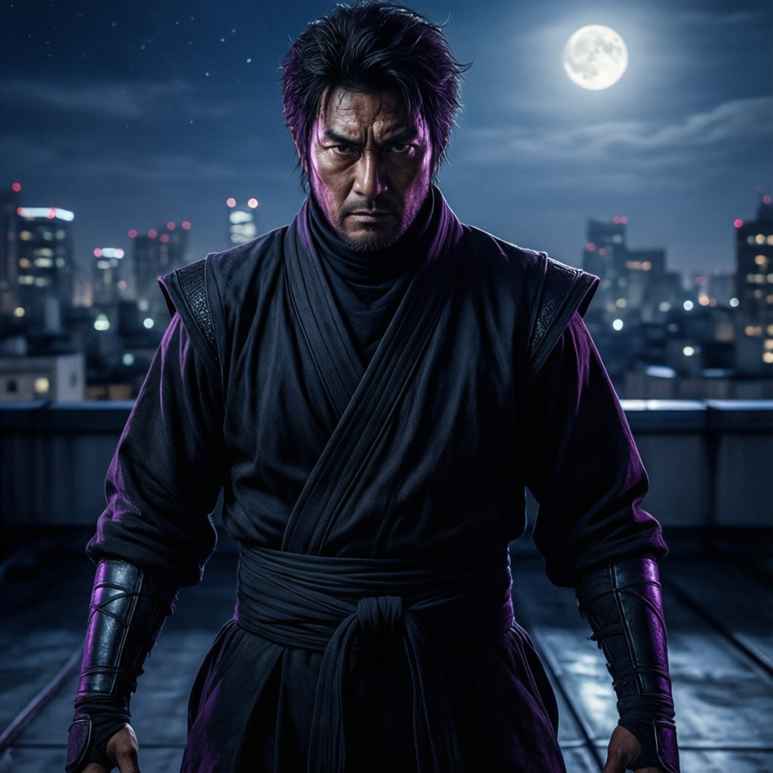 Cid Kagenou, ninja gear, moonlit rooftop, HD Desktop Wallpaper