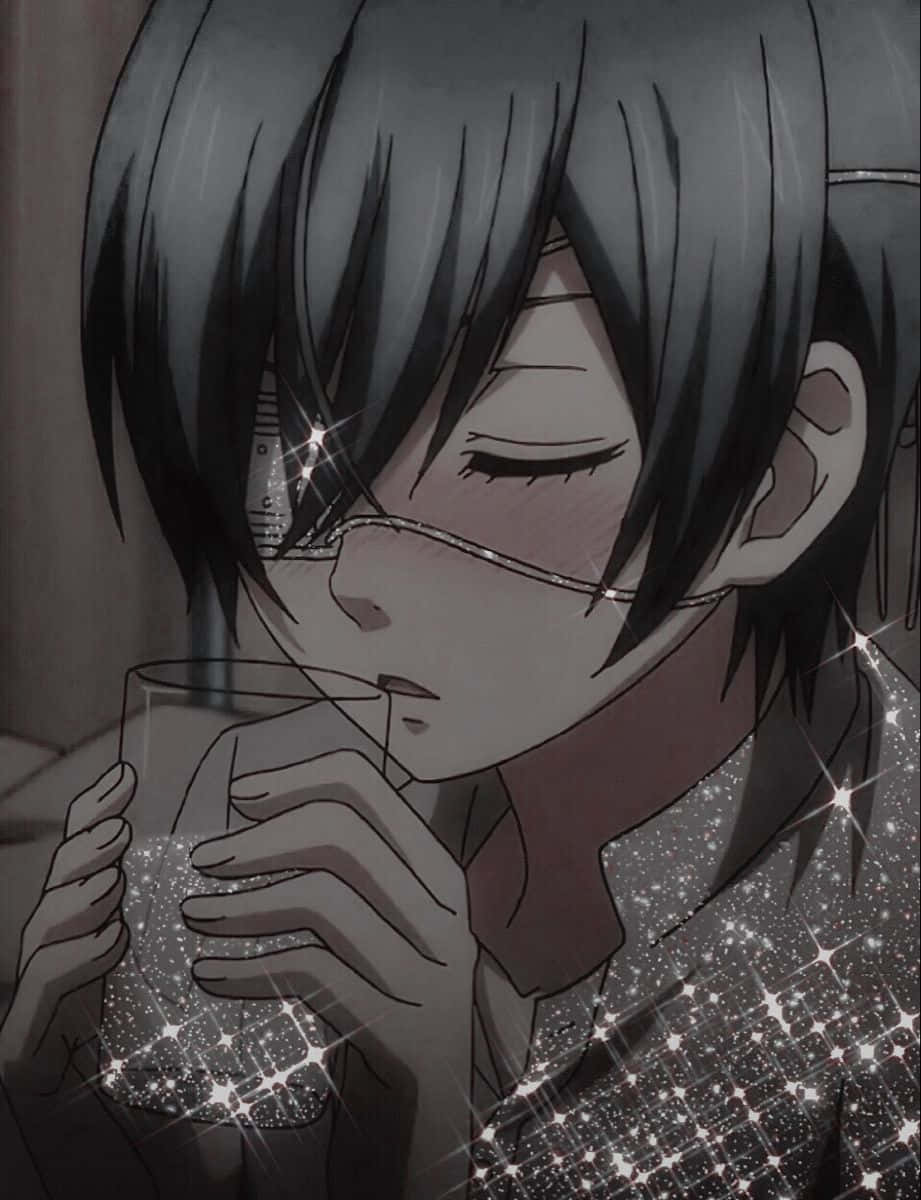 Ciel Phantomhive, dark hair, sparkling glass, SD Phone Wallpaper