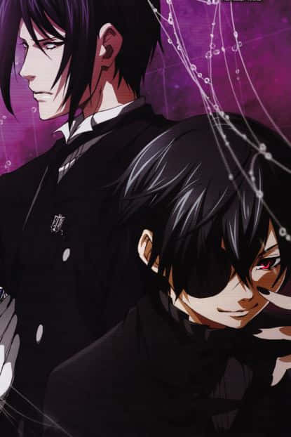 Ciel Phantomhive, black suits, glowing purple background, SD Phone Wallpaper