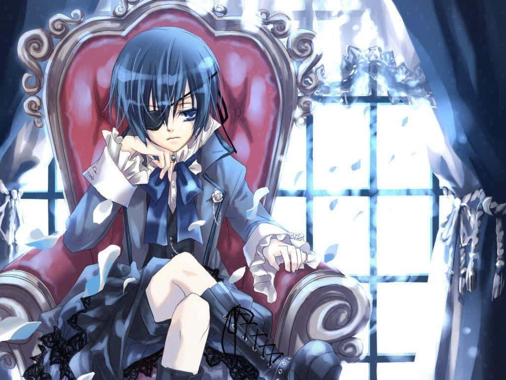 Ciel Phantomhive, red velvet throne chair, eyepatch, SD Desktop Wallpaper