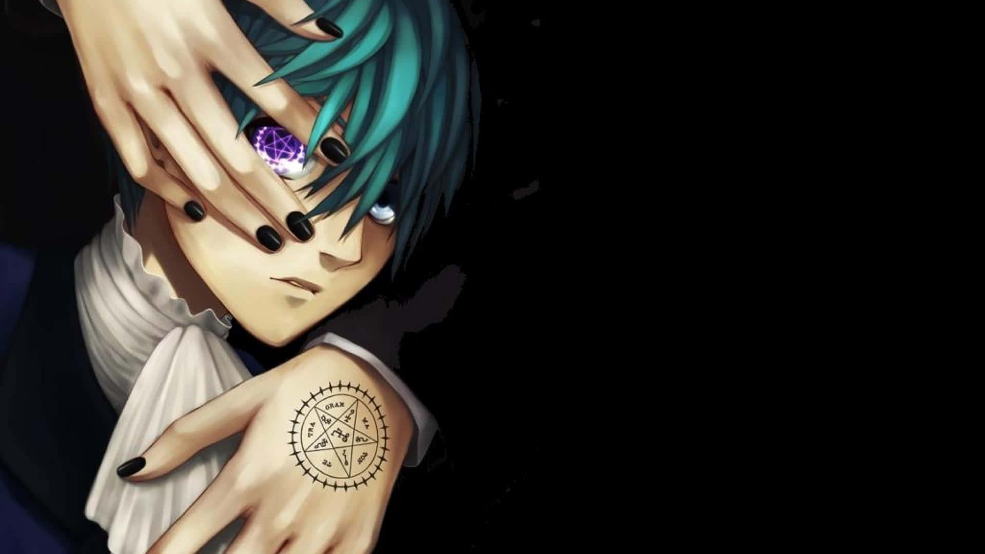 Ciel Phantomhive, teal-haired, glowing purple eye, Full HD Desktop Wallpaper
