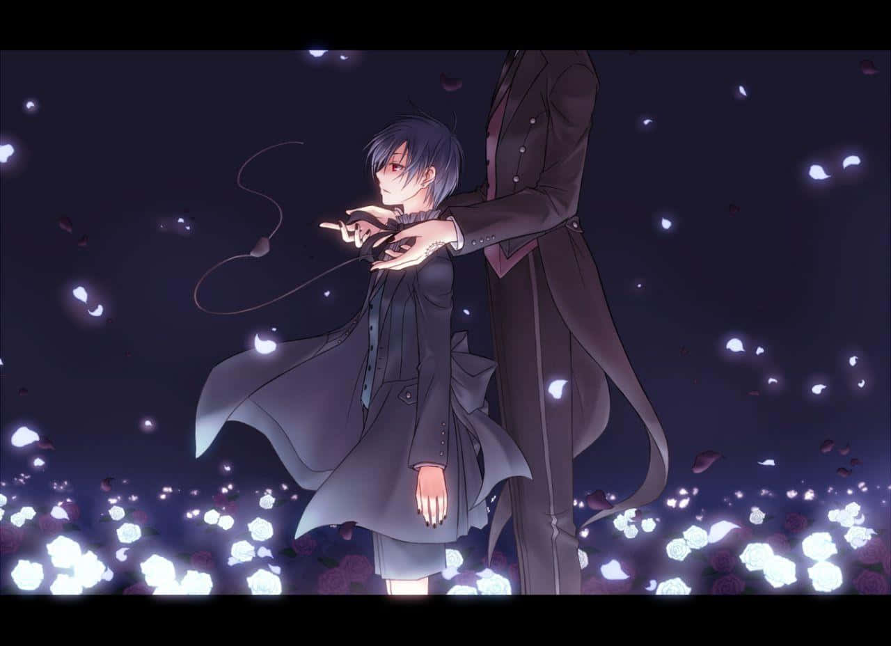 Ciel Phantomhive, anime characters, glowing white flowers, HD Desktop Wallpaper