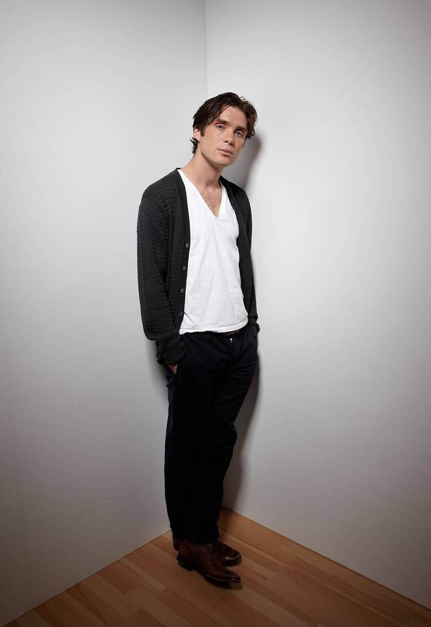 Cillian Murphy, black cardigan, white tee, Full HD Phone Wallpaper